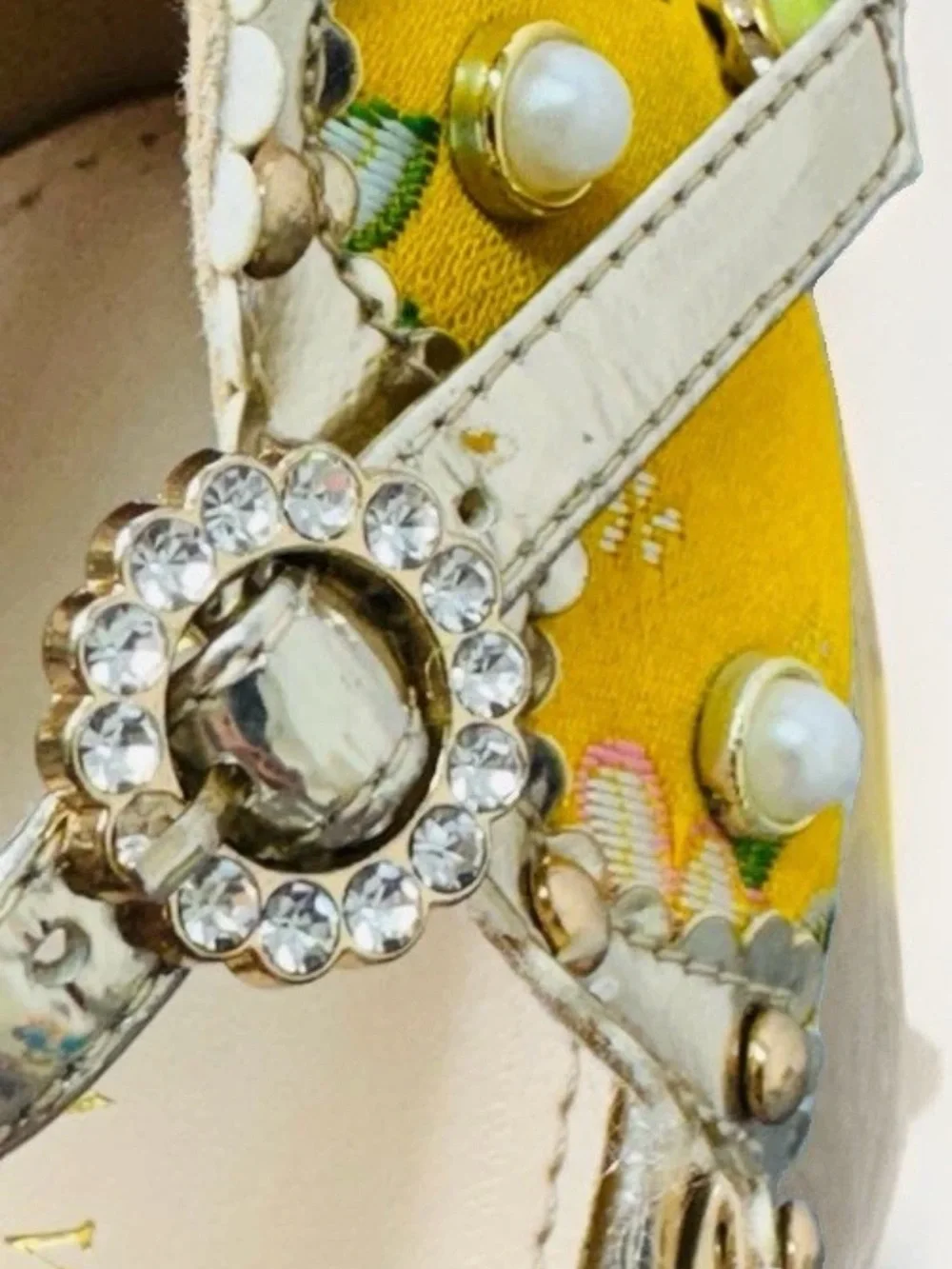 Azalea Wang Cici Yellow Gold Jeweled Baroque Platform Heels